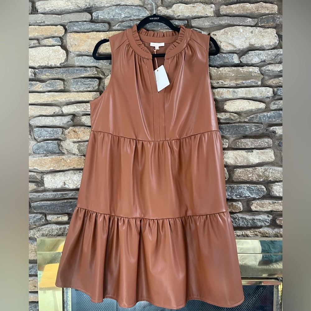 Skies are Blue Caramel Faux Leather Dress NEW